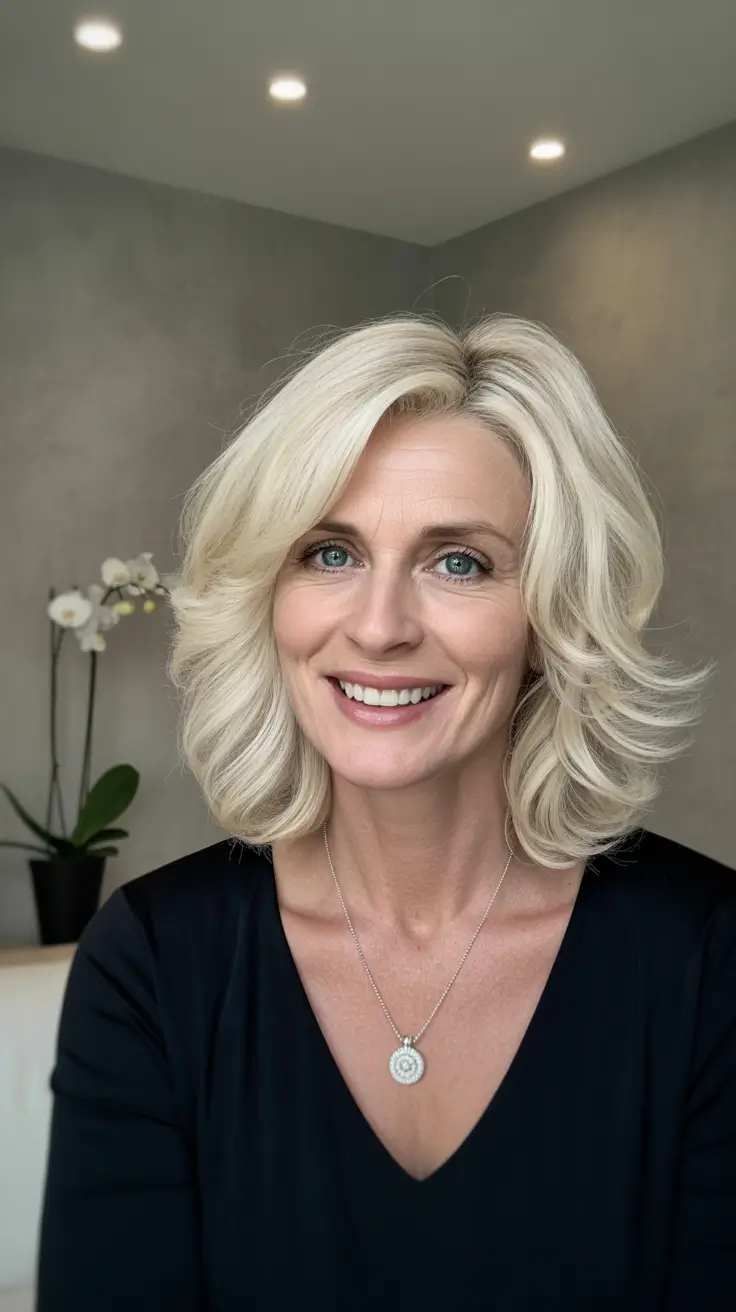 layered short haircuts for women over 40 Layered Platinum Bob