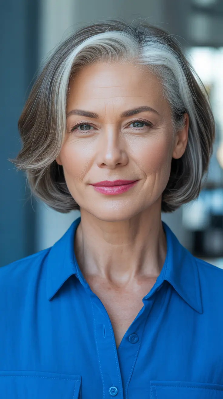 trendy short haircuts for women over 40 Silver Sophisticate Short Bob