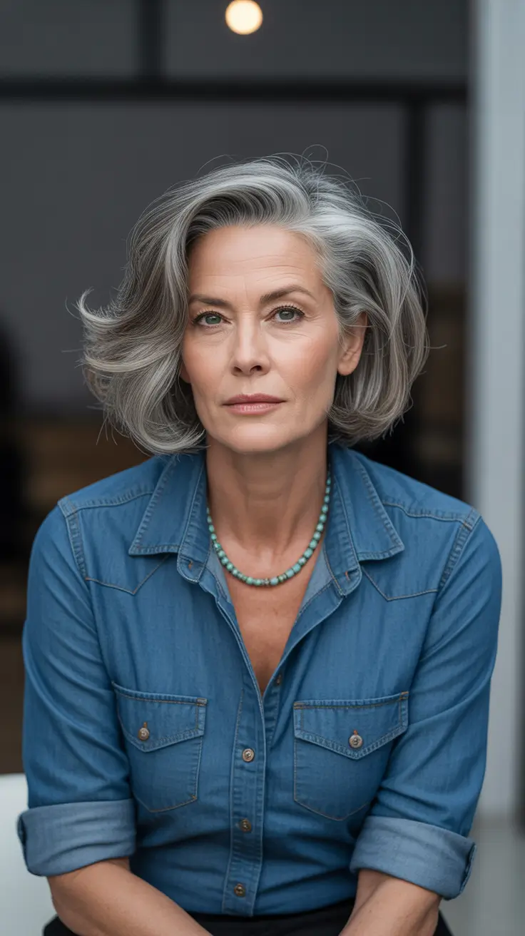 short-haircuts-women-over-50-Silver-Power-Bob