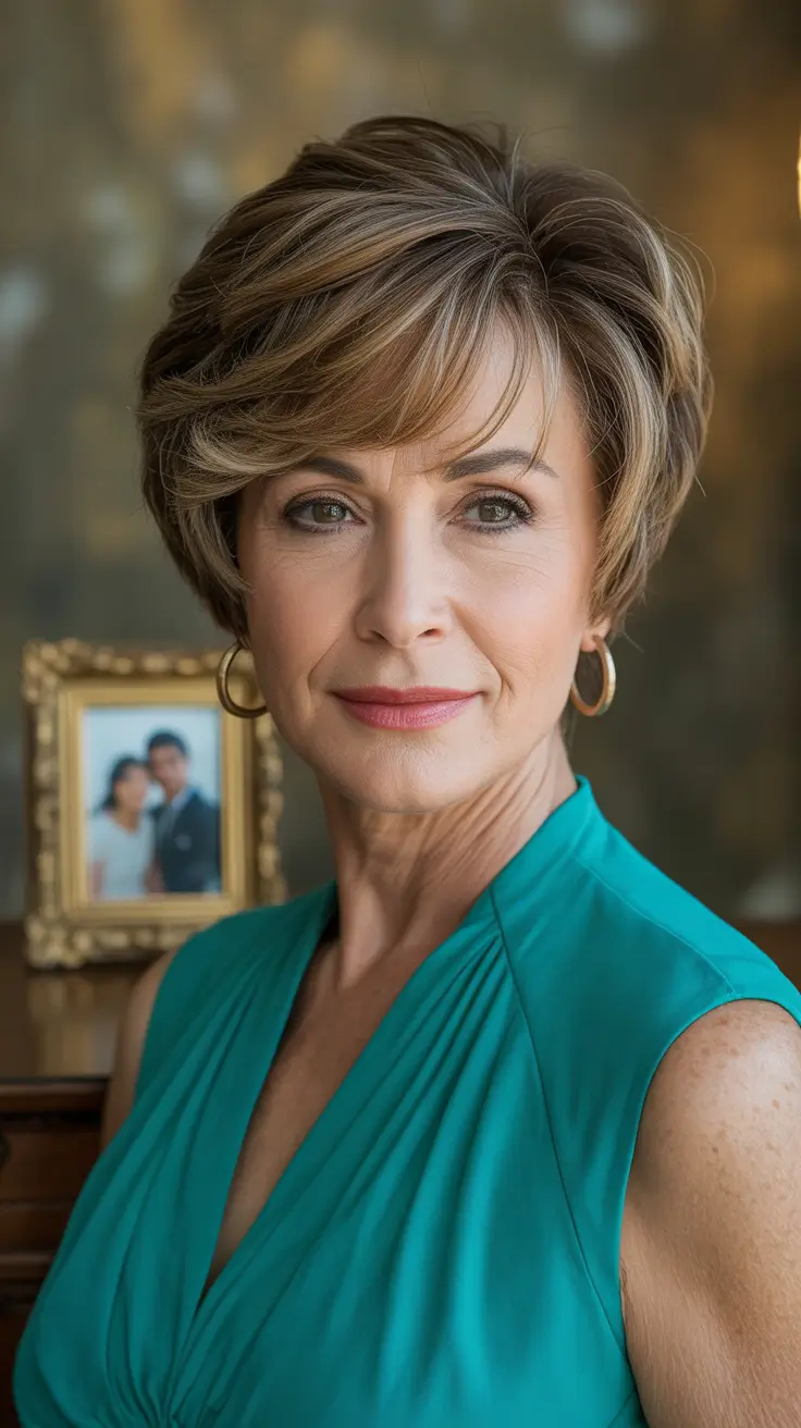 winter haircuts for women over 60 Layered Brunette Pixie-Bob