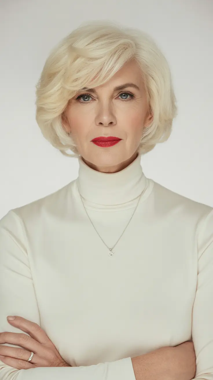 short haircuts for women over 60 Polished Platinum Bob