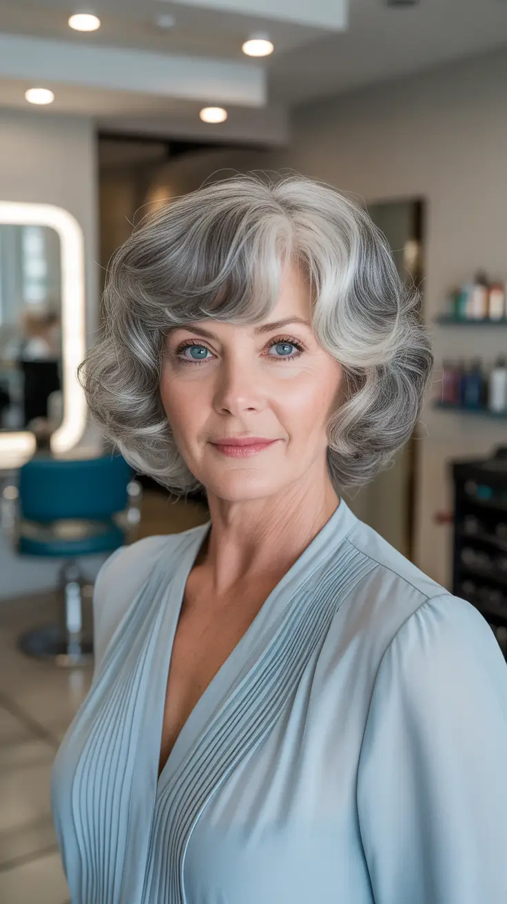 haircuts women over 60 grey hair Frosted Silver Layers
