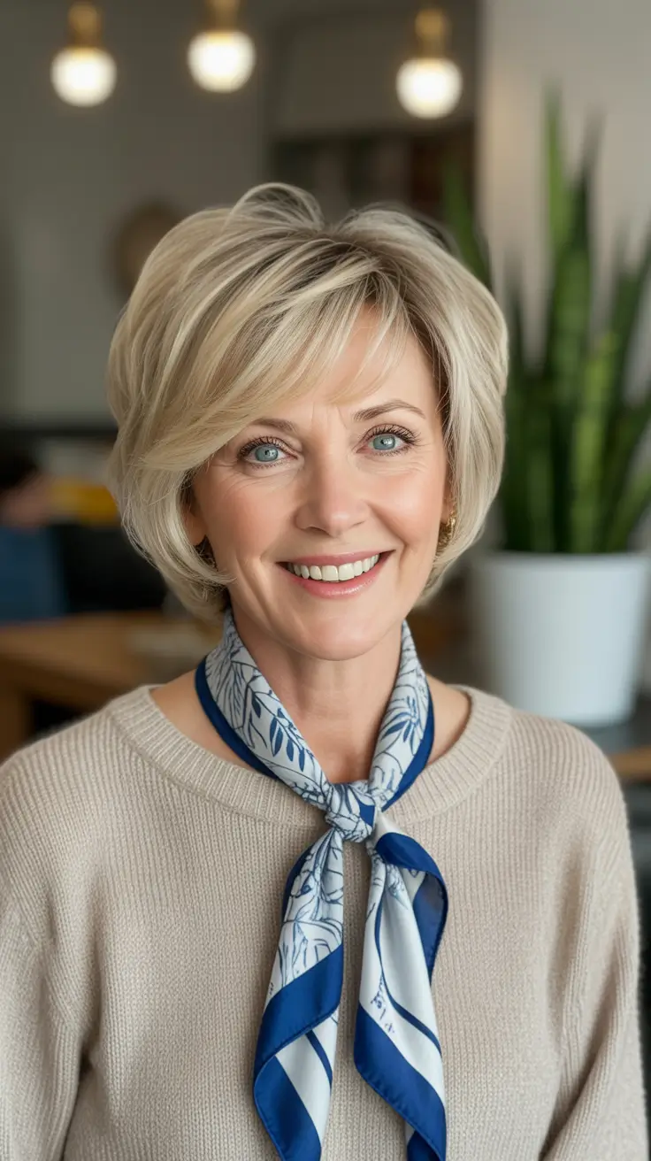 medium haircuts for women over 60 Classic Layered Blonde