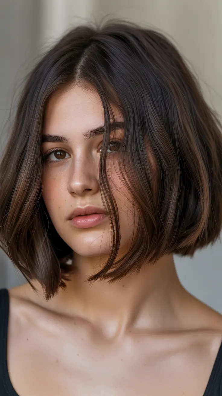 winter 2026 haircut round face Soft Contour Bob with Tucked Layers