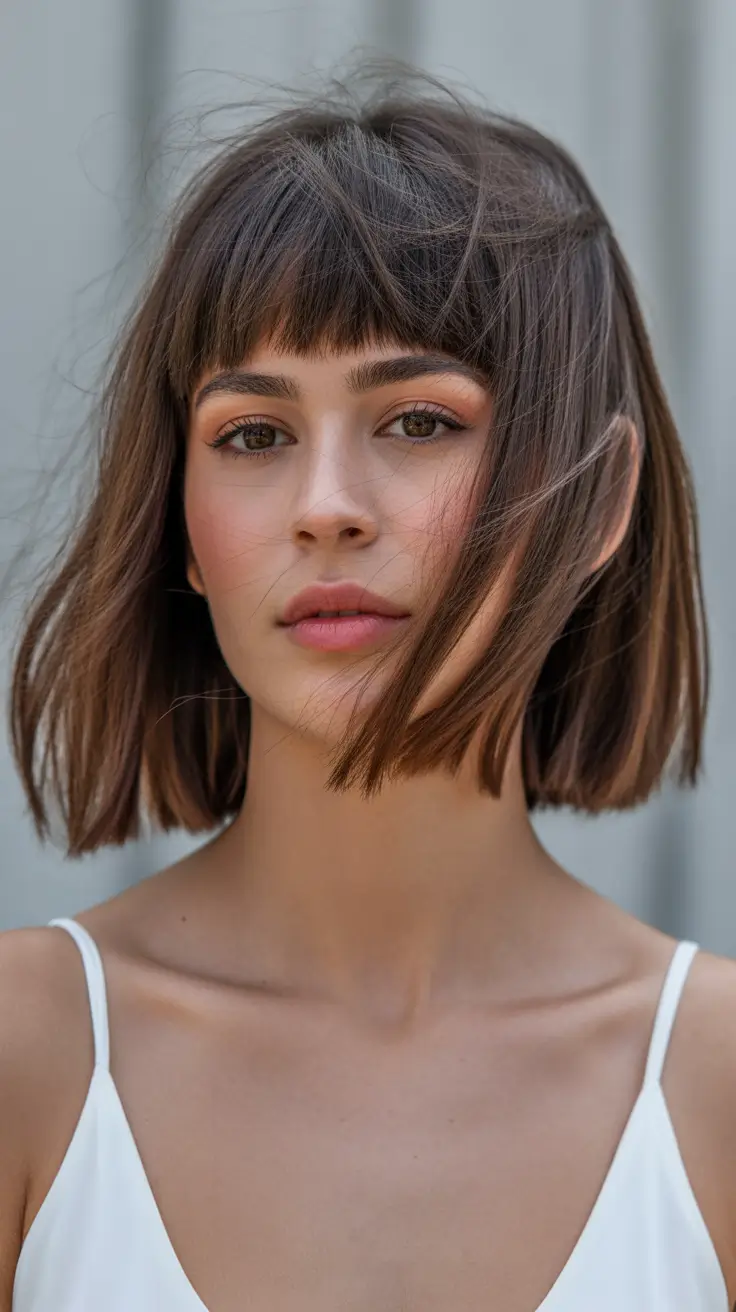 winter haircut for round face French-Inspired Short Bob with Blunt Bangs