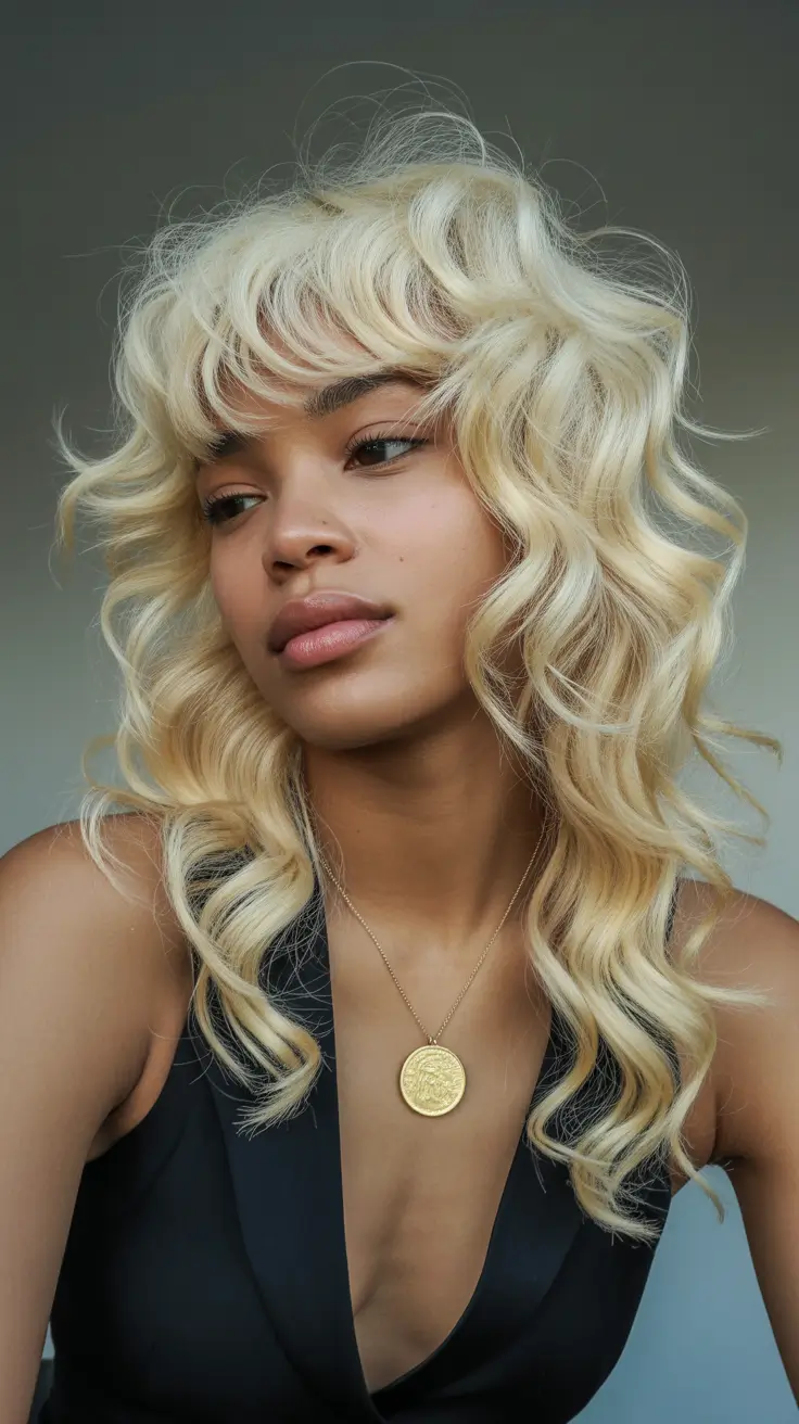 winter hairstyles for black women color Soft Blonde Layers with Curly Fringe