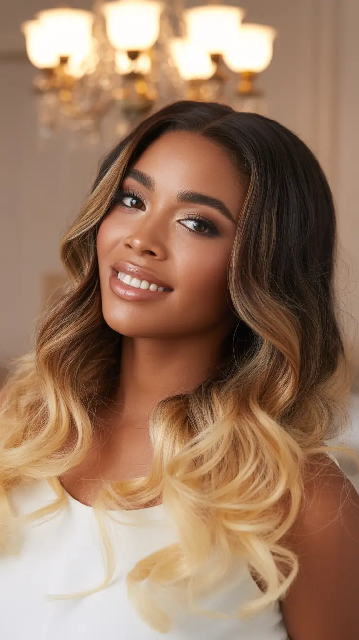 winter hairstyles for black women color Golden Blonde Ombre Glam