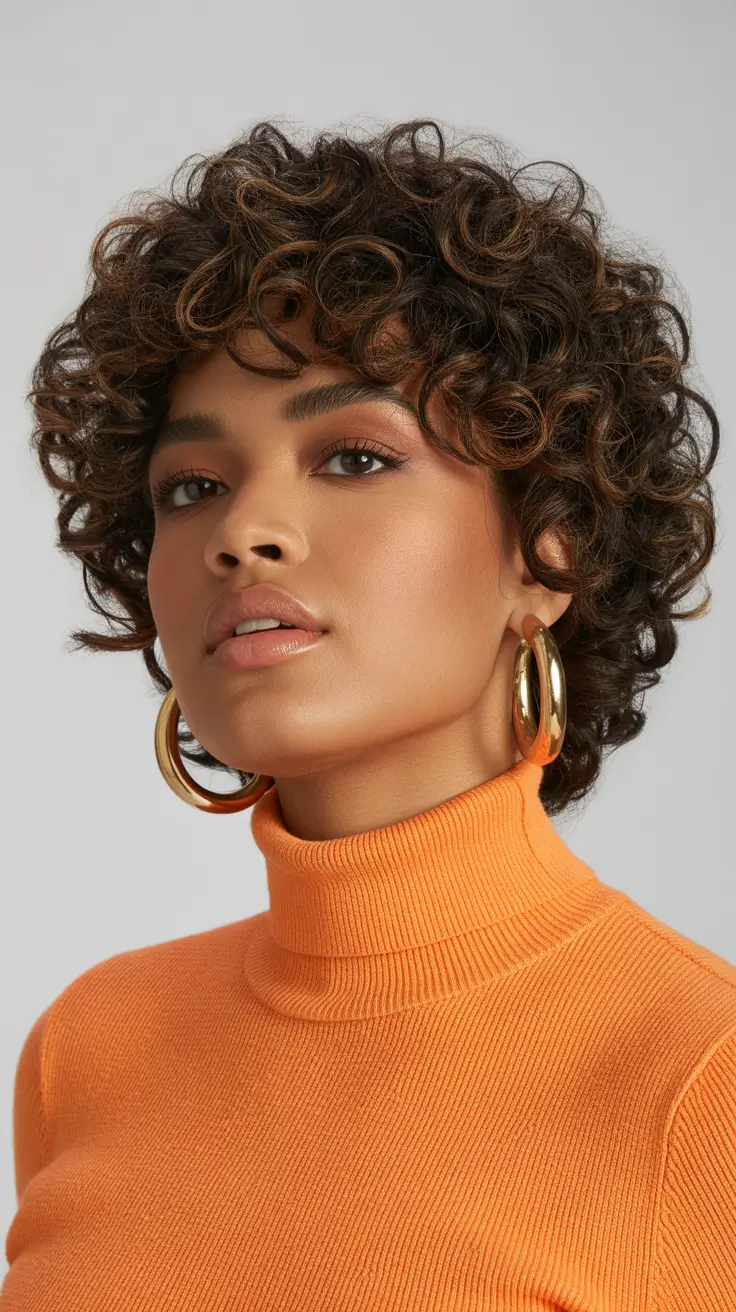 short winter hairstyles for black women Curly Tapered Cut with Highlights