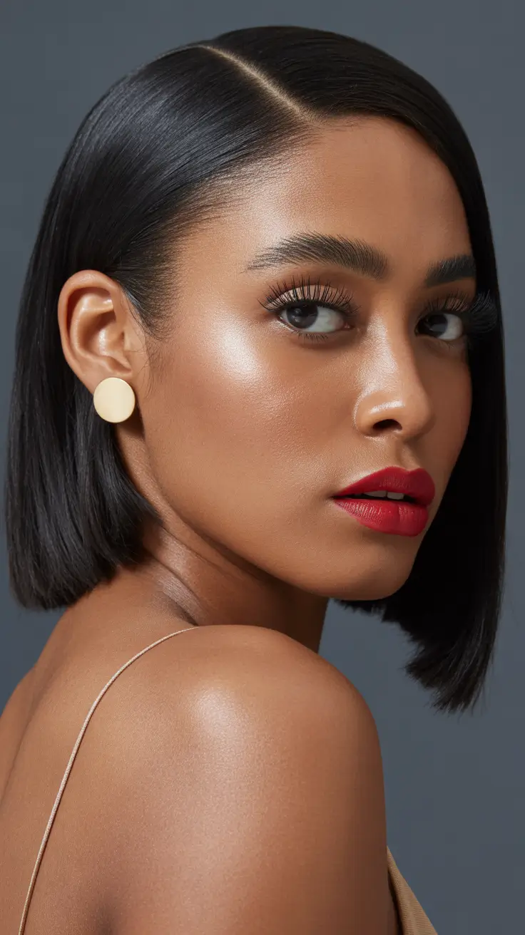 bob hairstyles for black women winter Sleek Jet Bob with Side Part