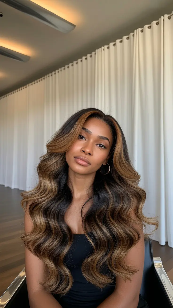winter weave hairstyles black women Luxurious Chestnut Waves