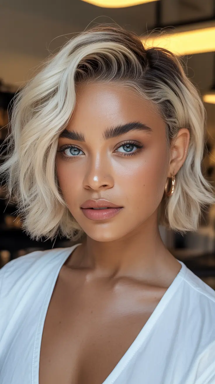 winter hairstyles for black women short Chic Short Platinum Bob
