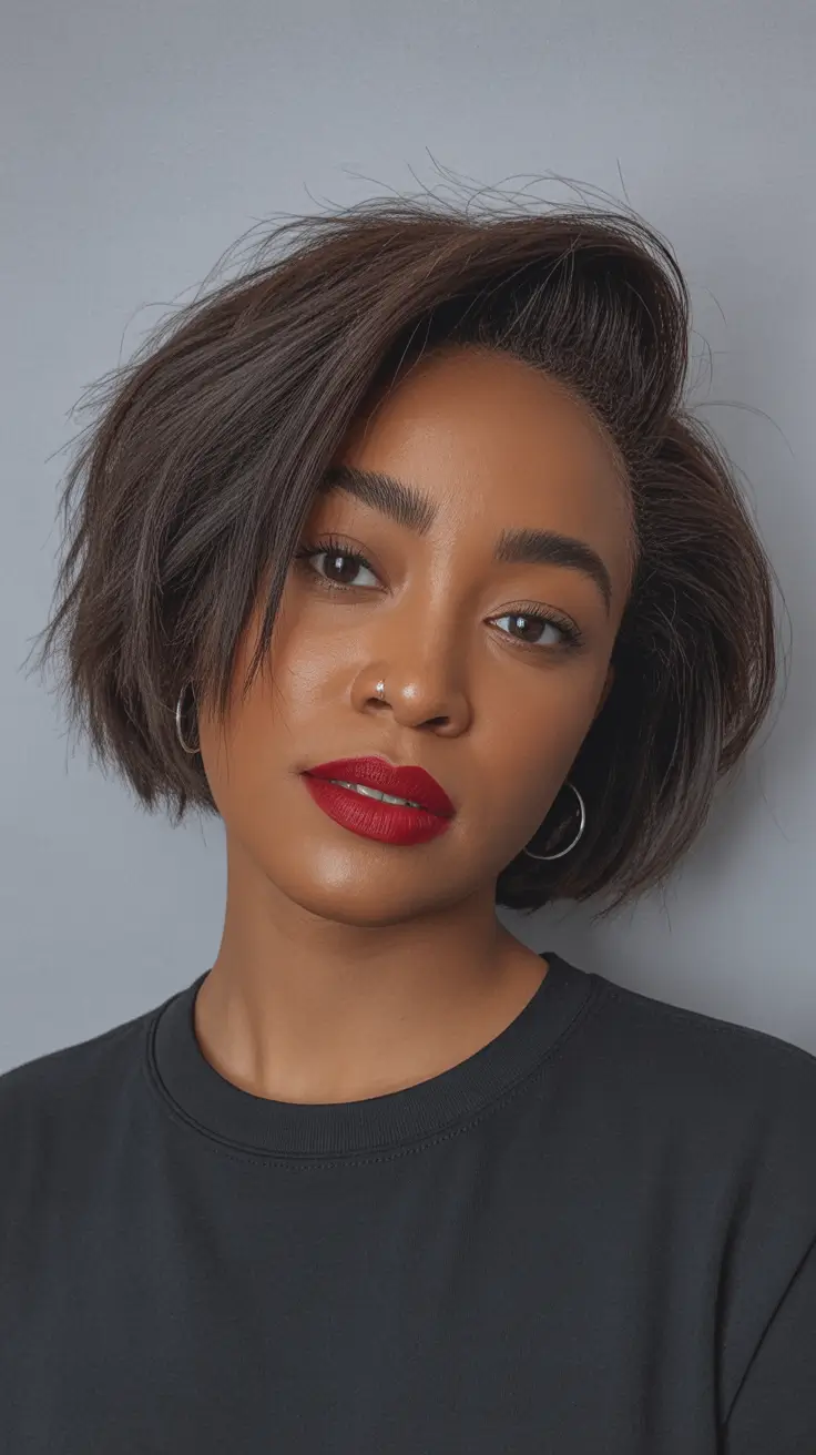 winter hairstyles for black women short Textured Tousled Bob with Volume