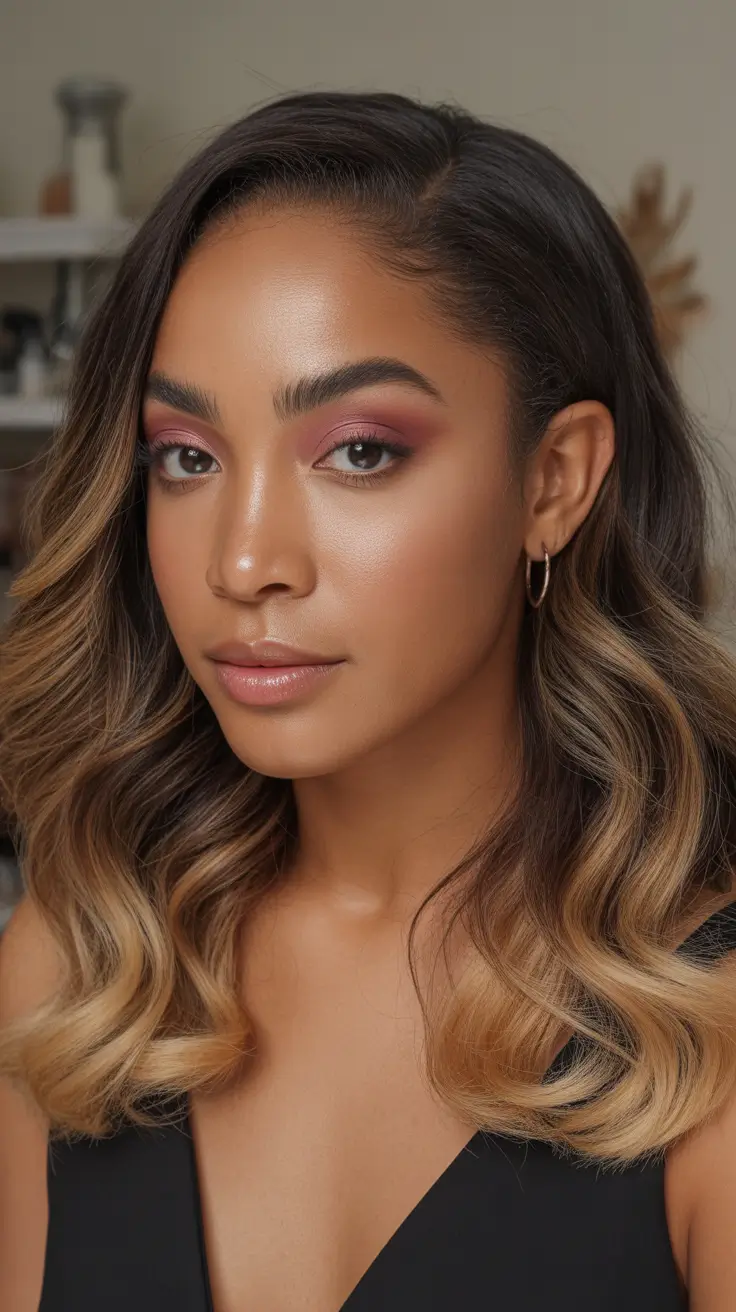 winter hairstyles for black women fall Subtle Balayage with Soft Waves