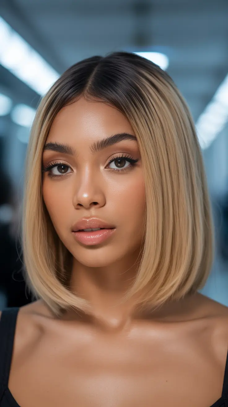 winter hairstyles for black women short Sleek Buttery-Blonde Bob