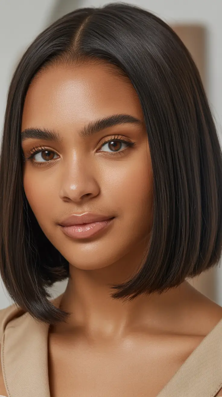 winter hairstyles for black women natural hair straight Glossy Espresso Bob