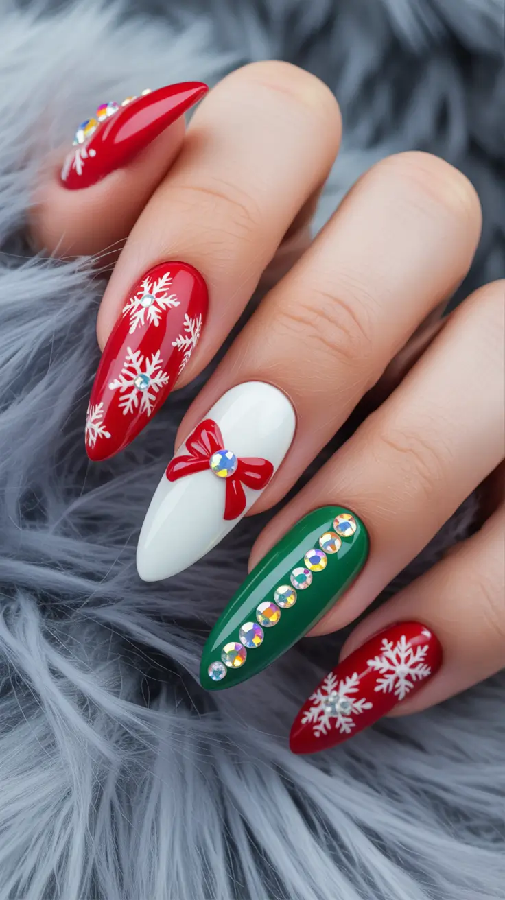 winter nails ideas 2025 Festive Chic with a Twist