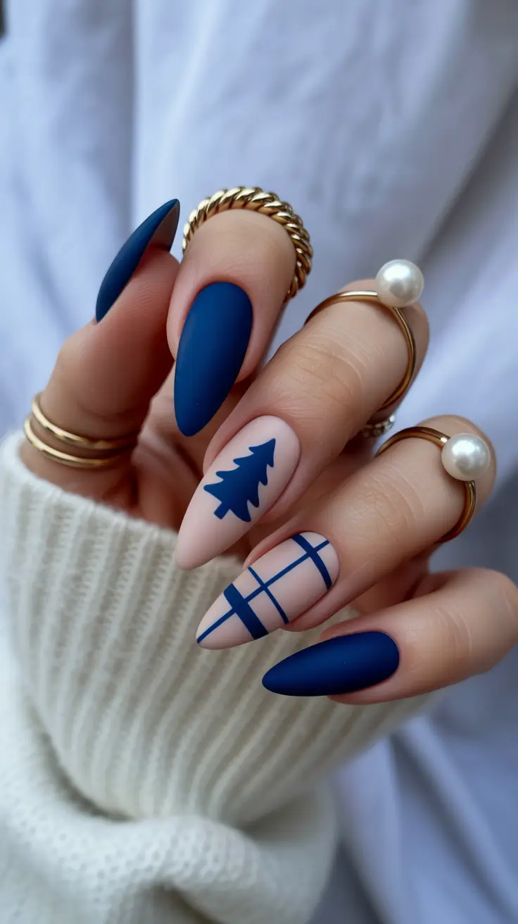 winter nails ideas 2025 Matte Nordic Blue