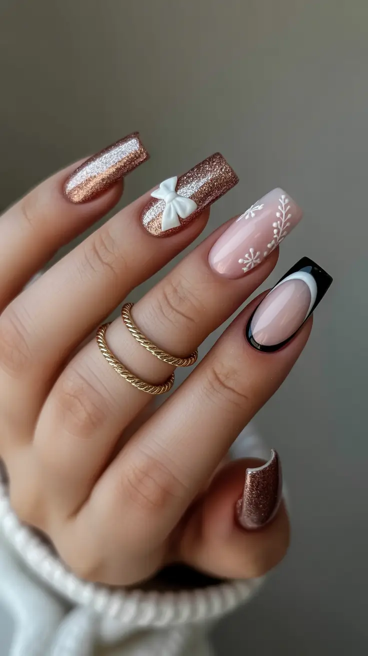 winter nails ideas 2025 Rose Gold Frost