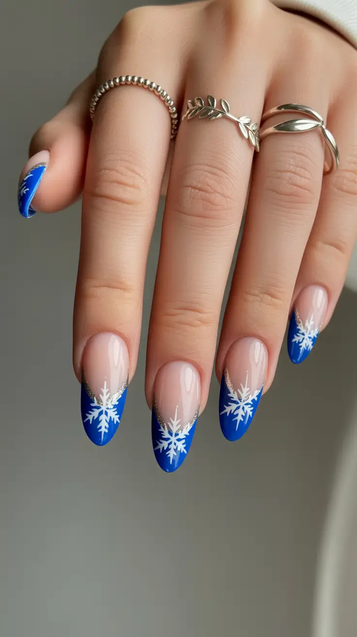 winter nails ideas 2025 Blue Frost French