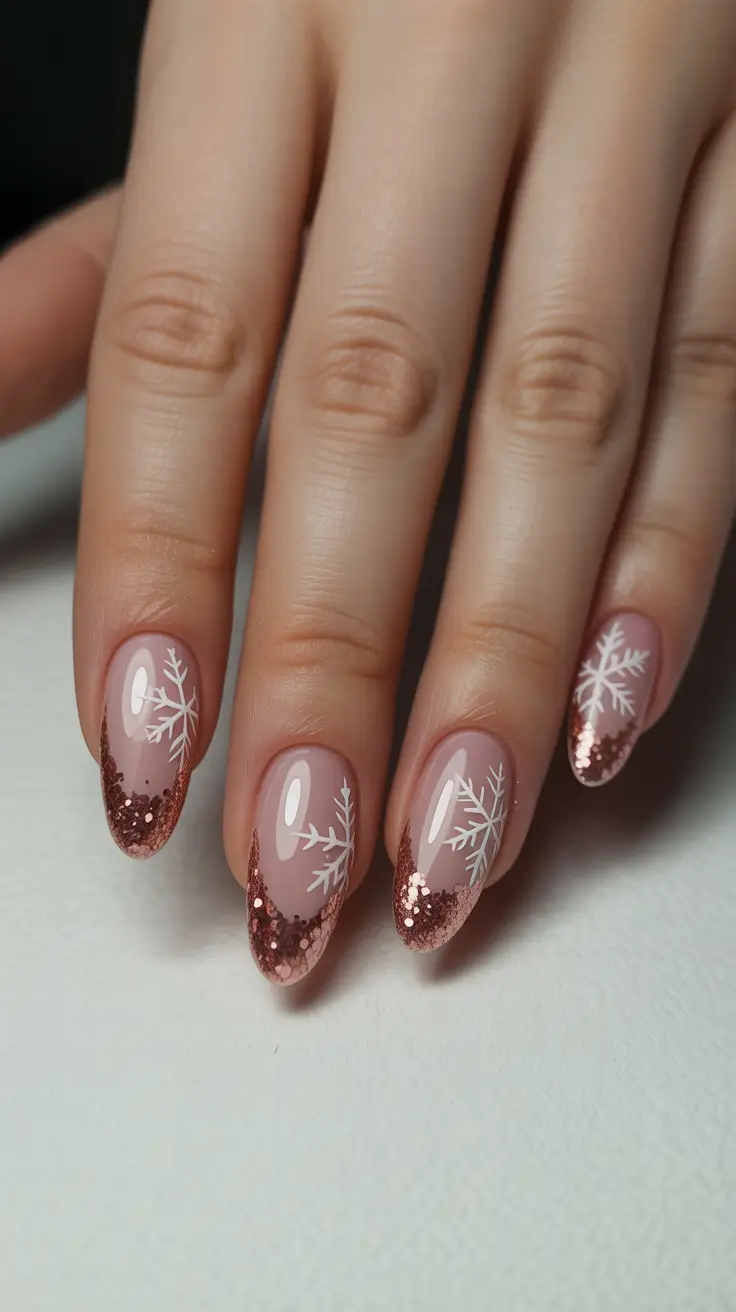 winter nails ideas 2025 Bronzed Snowfall