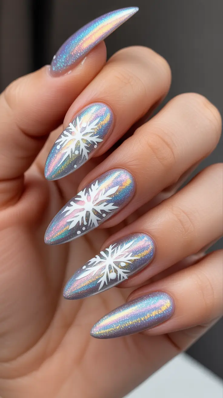 winter nails ideas 2025 Holographic Snowfall