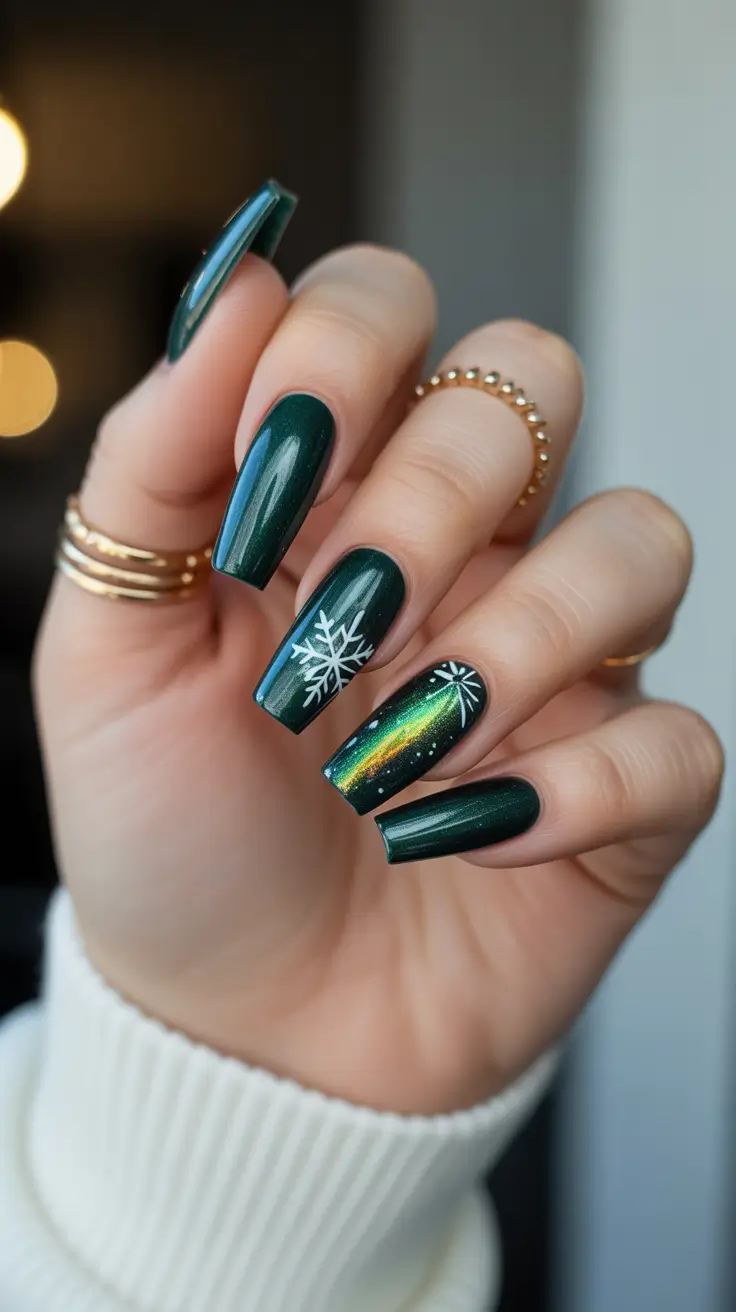 winter nails ideas 2025 Midnight Aurora