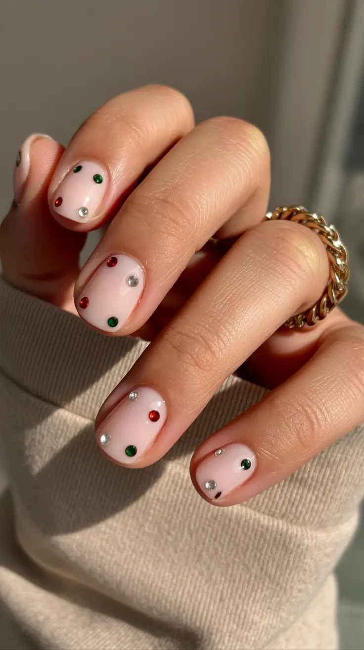 Winter 2025-2026 short gel nails color and design Minimal Gem Drops