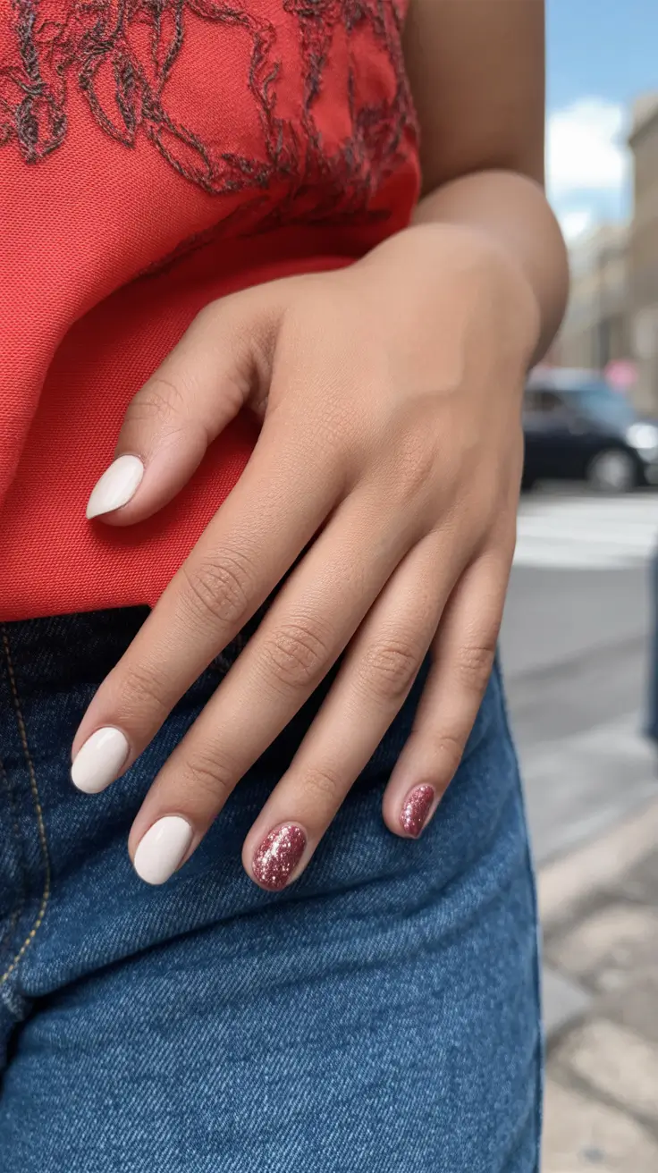 Winter 2025-2026 short gel nails color and design Street Chic Contrast