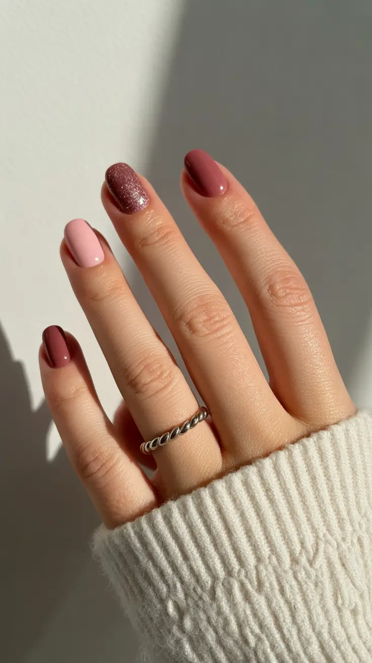 Winter 2025-2026 short gel nails color and design Rosy Frost Gradient