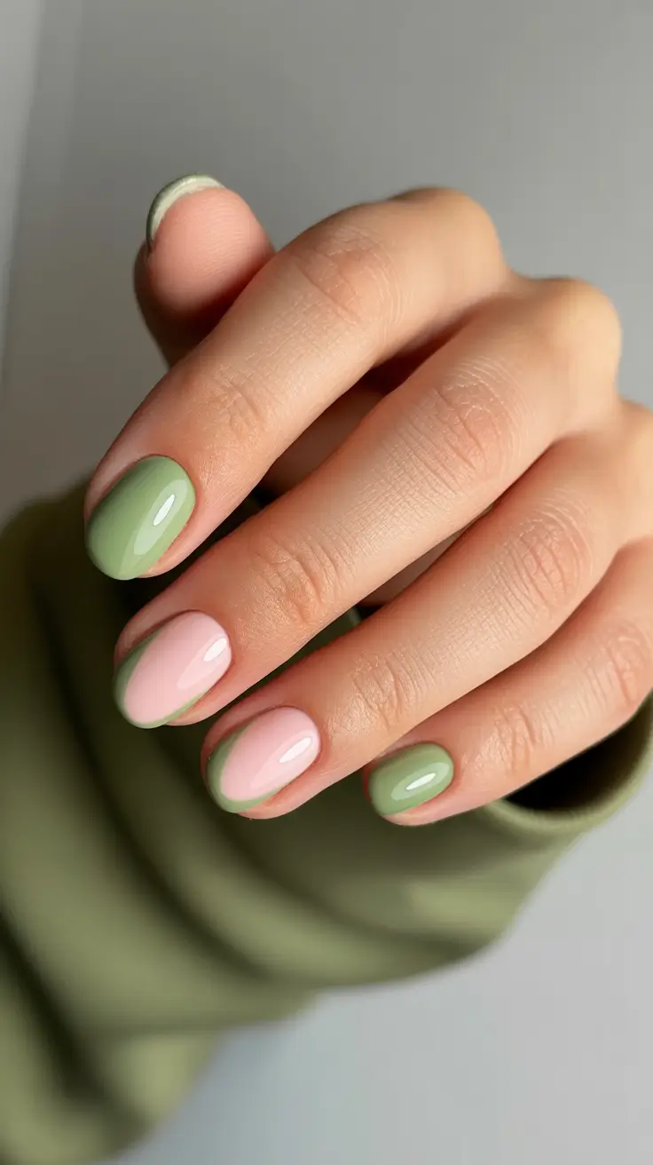 Winter 2025-2026 short gel nails color and design Matcha & Blush Harmony