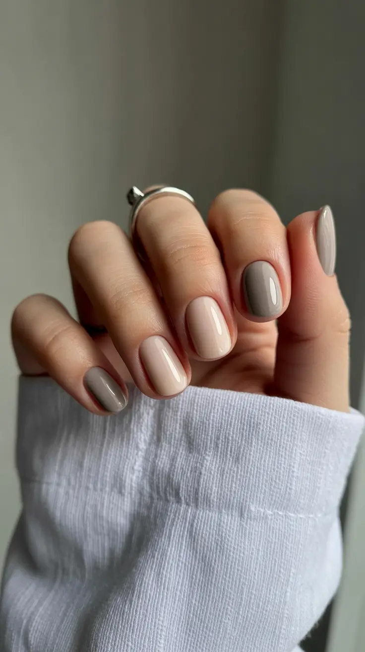 Winter 2025-2026 short gel nails color and design Cool Taupe Neutrals