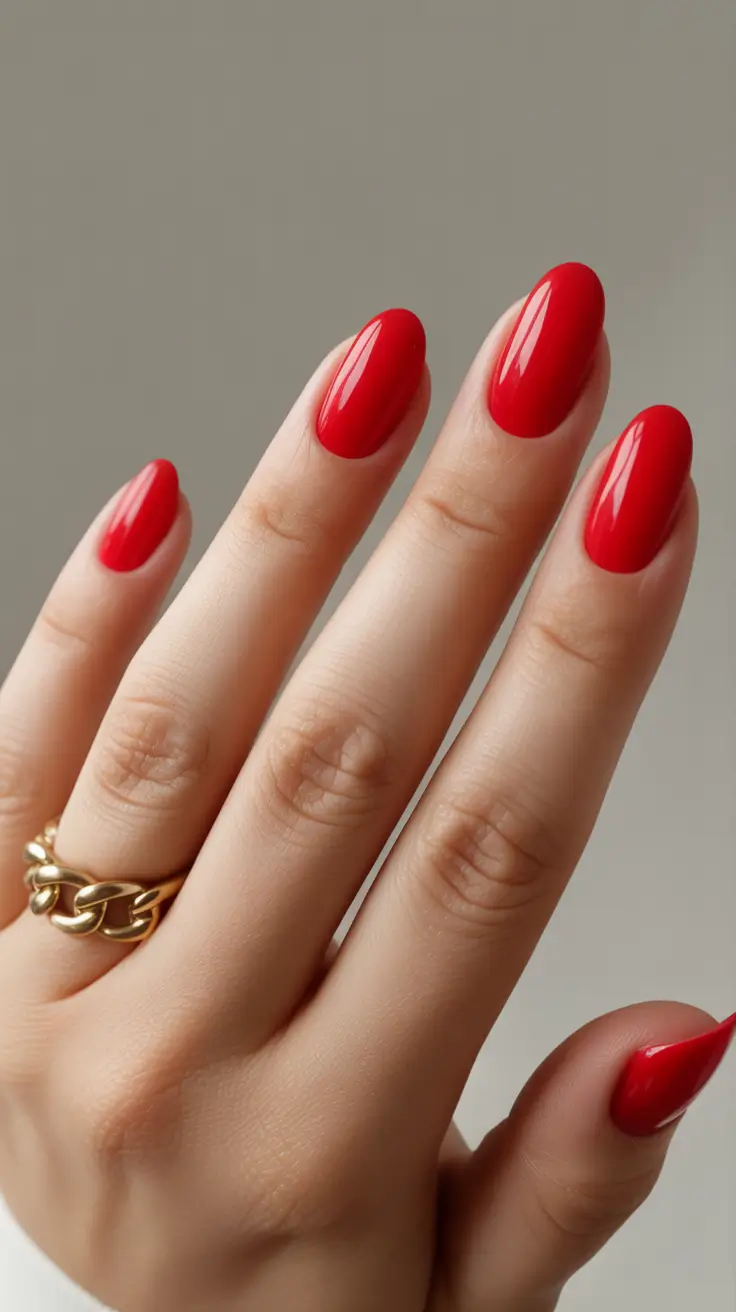 Winter 2025-2026 short gel nails color and design Classic Red Revival