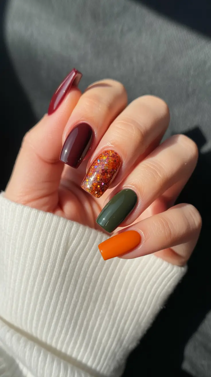 winter gel nails 2025–2026 Golden Ember Glow