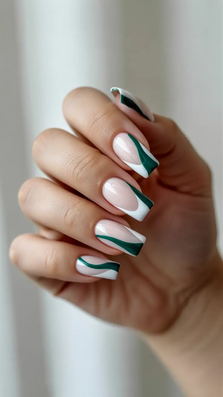 winter gel nails 2025–2026 Frosted Green Waves