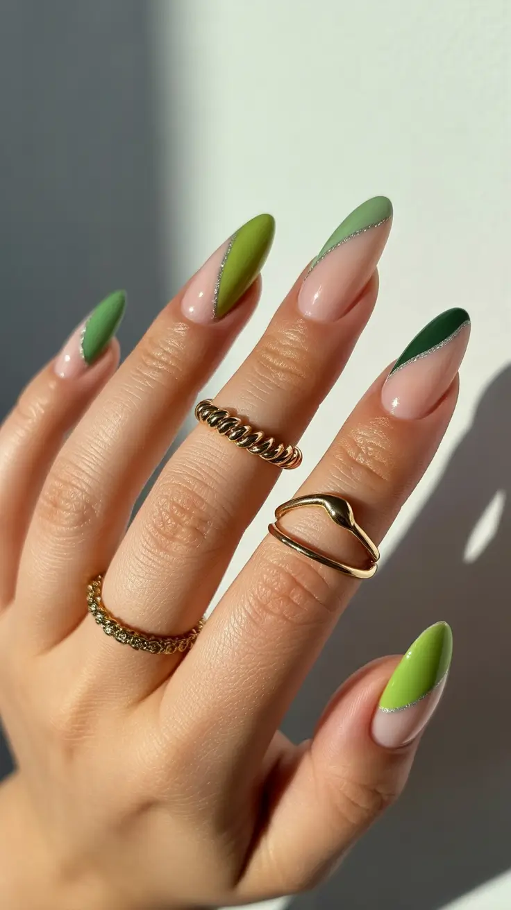 winter gel nails 2025–2026 Green Gradient Chic