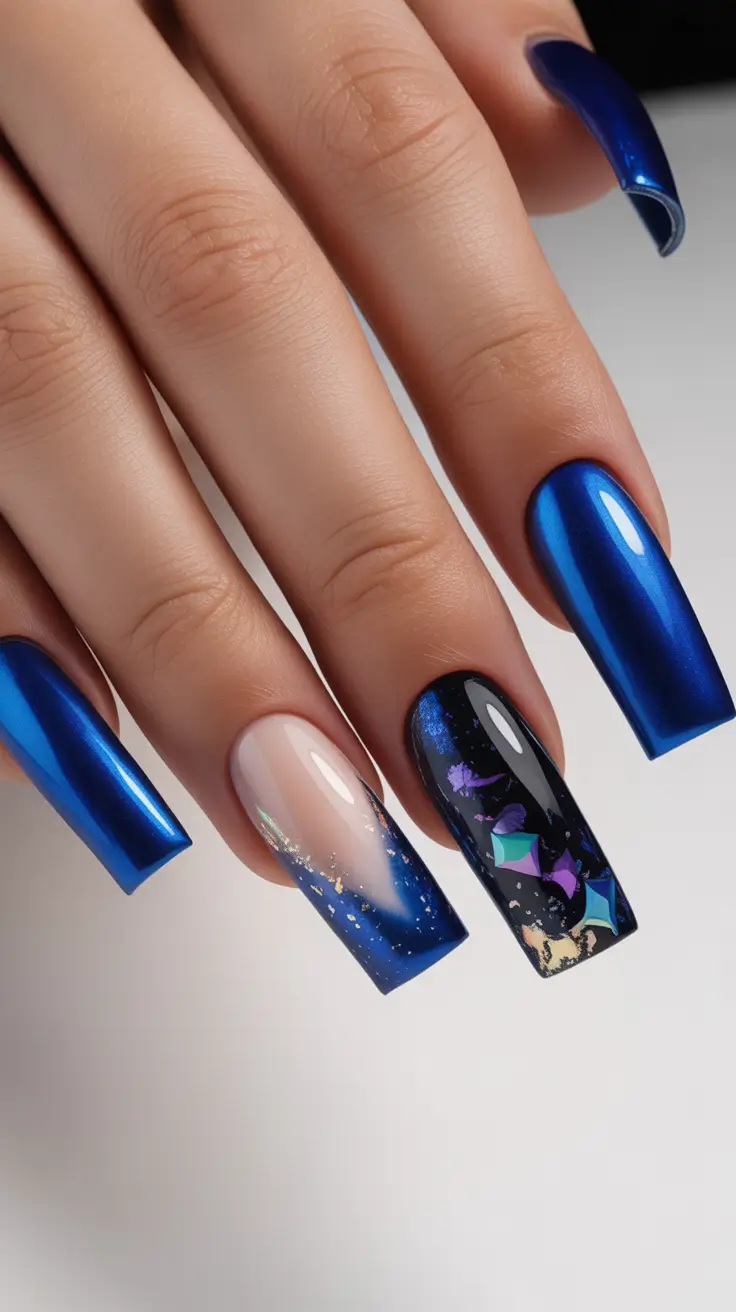 winter gel nails 2025–2026 Midnight Galaxy Shine