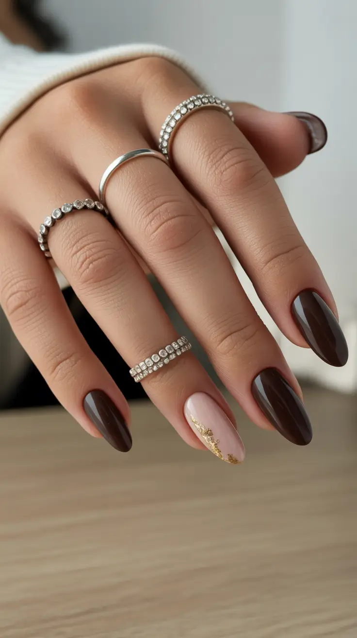 winter gel nails 2025–2026 Chocolate Luxe Touch
