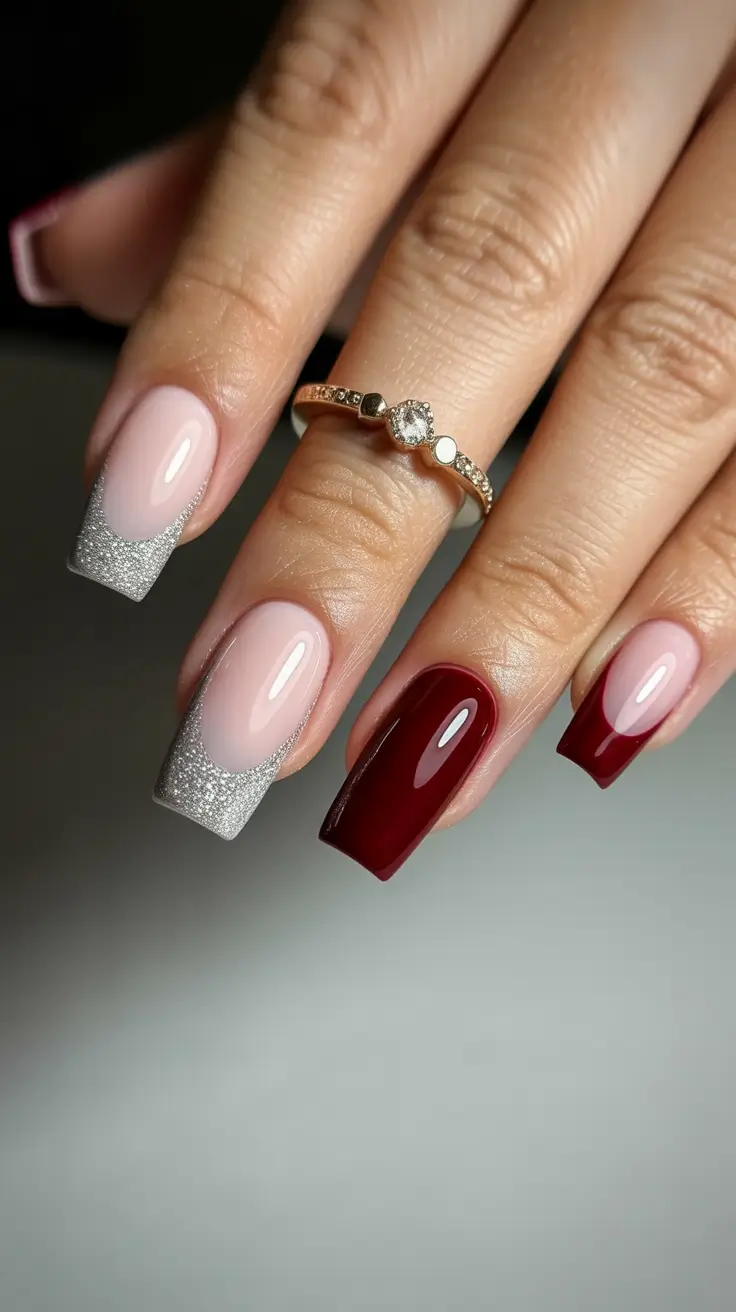 winter gel nails 2025–2026 Ruby and Silver Grace
