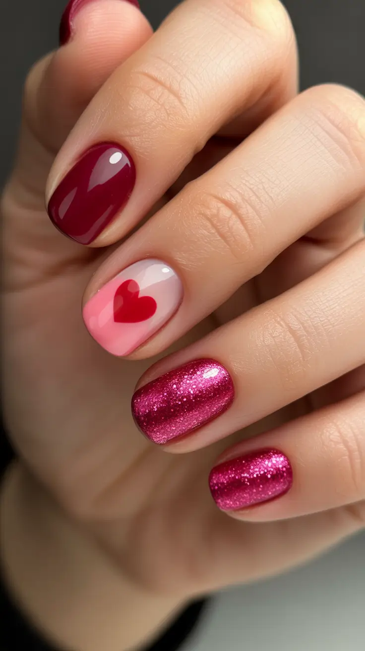 winter gel nails 2025–2026 Berry Spark Heart