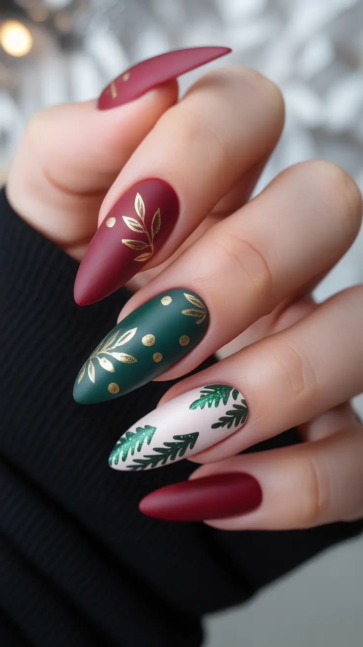 winter gel nails 2025–2026 Velvet Evergreen Charm