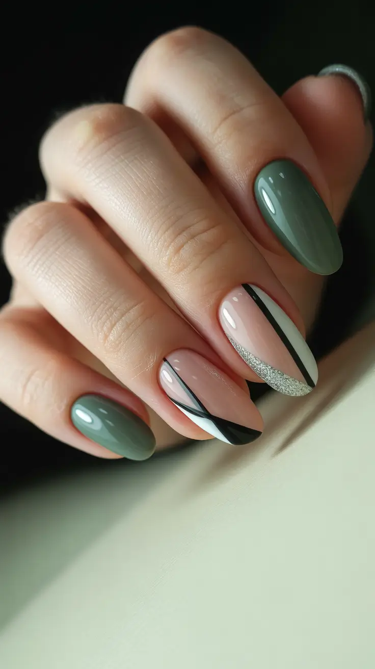 winter gel nails 2025–2026 Modern Forest Geometry