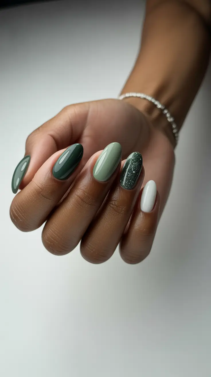 winter gel nails 2025–2026 Evergreen Glow