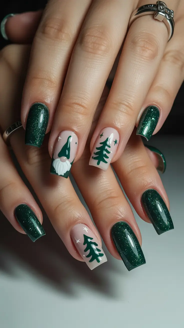 winter gel nails 2025–2026 Festive Forest Magic