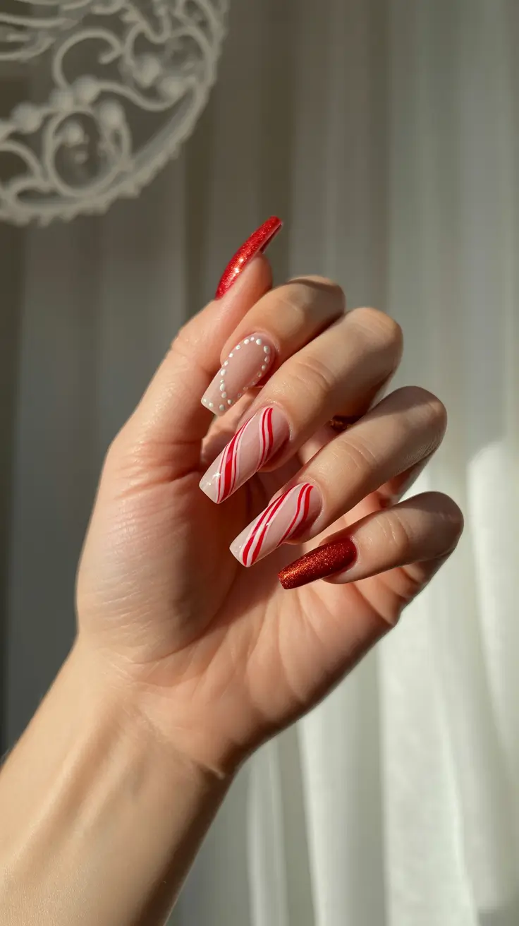winter gel nails 2025–2026 Peppermint Swirl Elegance