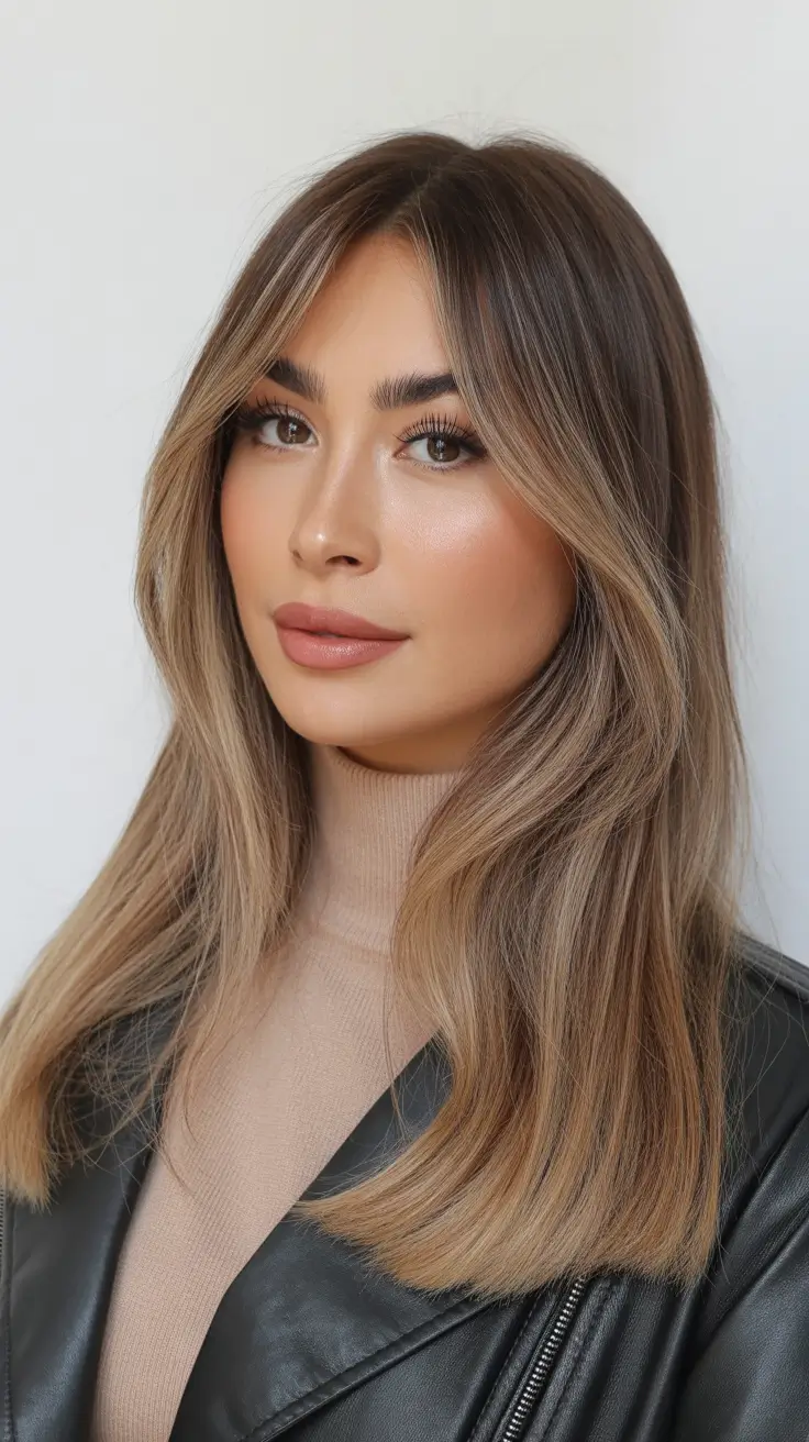 Balayage Hair Color Ideas 2026 Neutral Beige Balayage with Middle Part