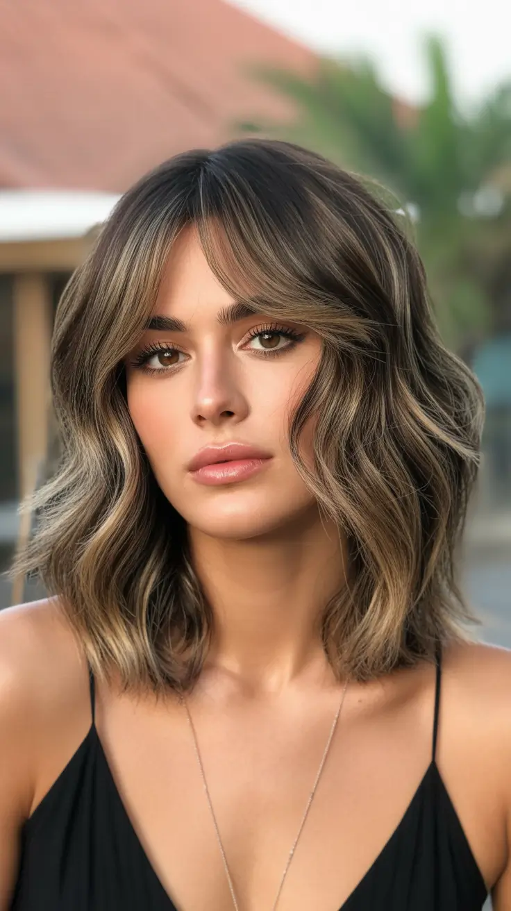 Balayage Hair Color Ideas 2026 Cool Brunette Bob with Soft Layers
