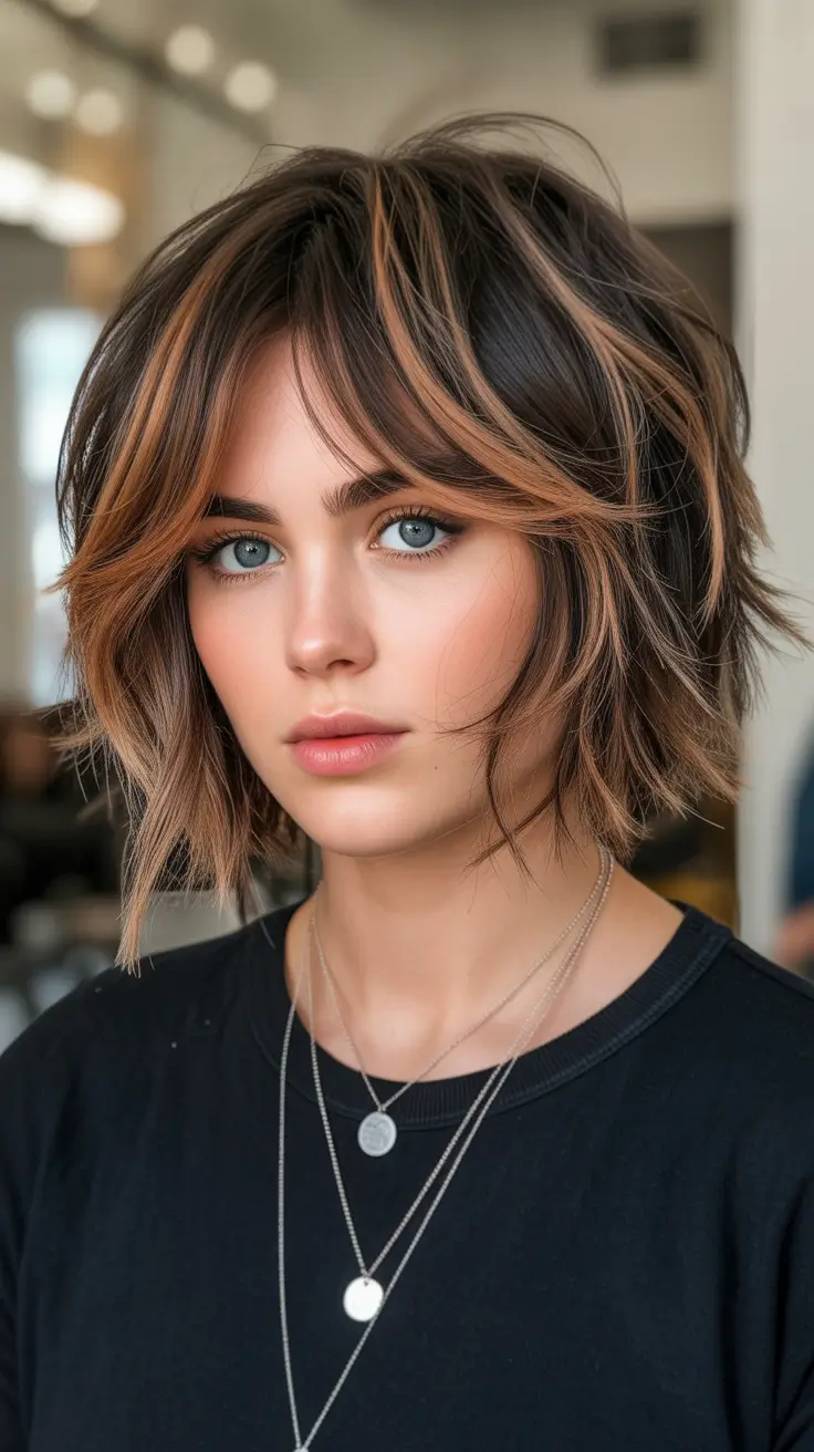 Balayage Hair Color Ideas 2026 Textured Short Bob with Caramel Honey Blond Balayage