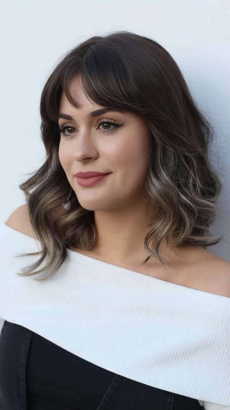 Balayage Hair Color Ideas 2026 Smoky Brunette Balayage with Soft Waves