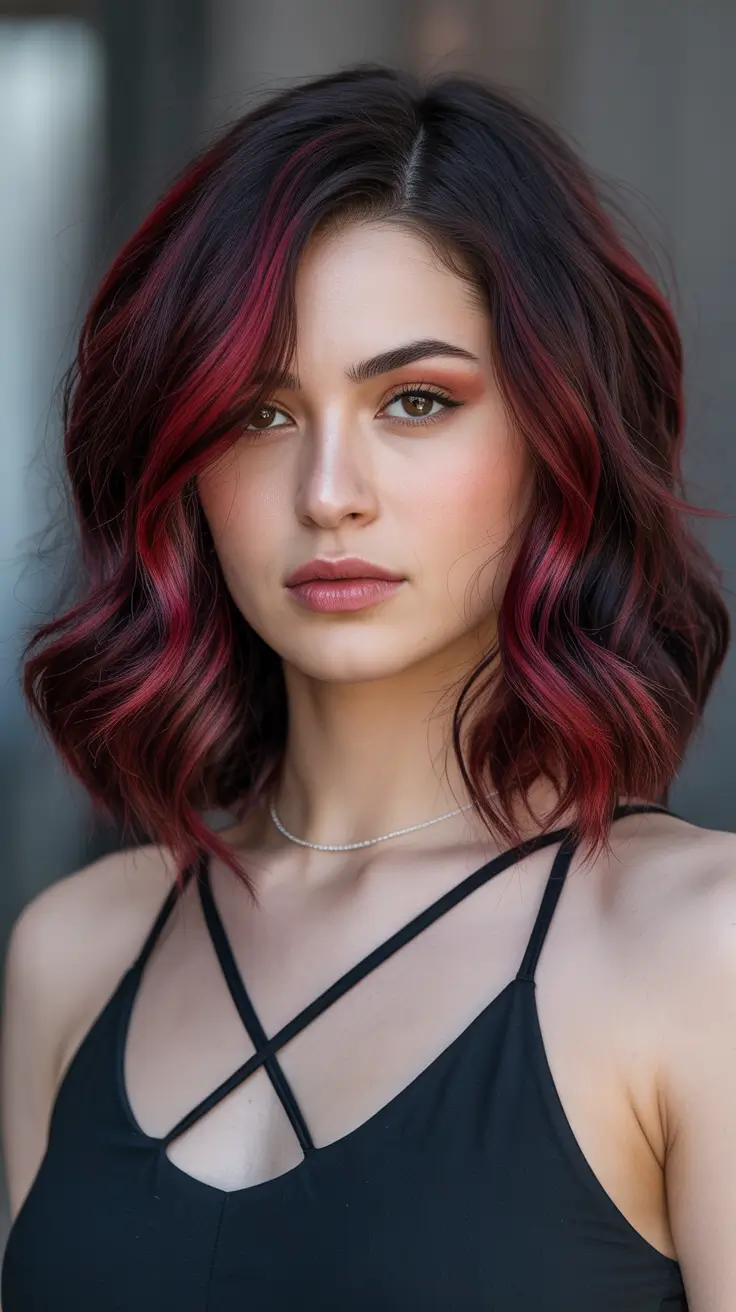 Balayage Hair Color Ideas 2026 Red Wine Balayage for Brunettes