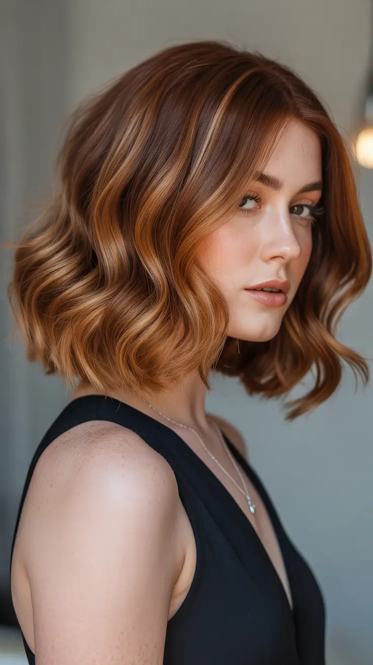 Balayage Hair Color Ideas 2026 Copper Gold Glow with Soft Waves